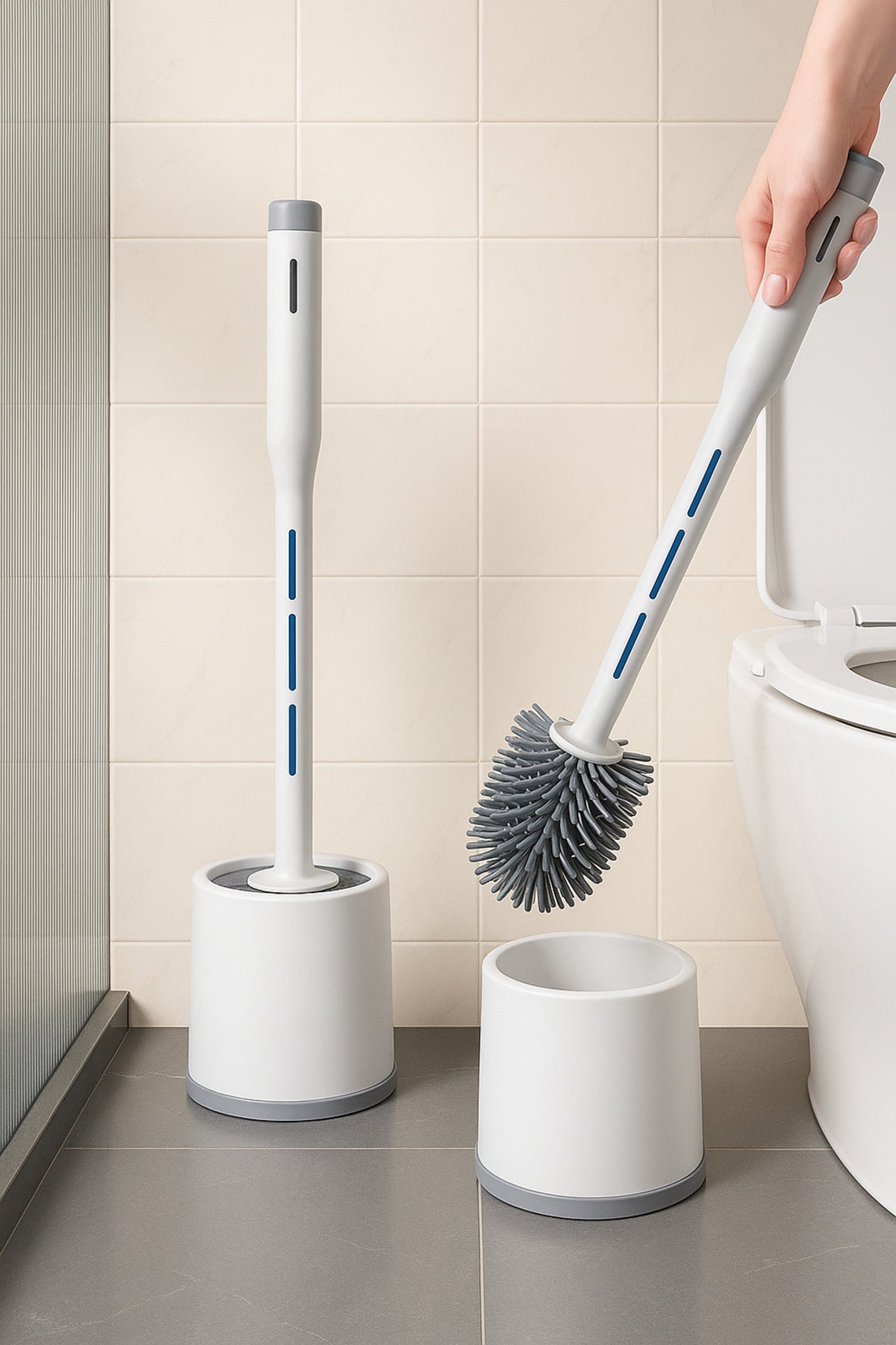 Silikon Deterjan Hazneli Tuvalet Fırça Seti Yeni Nesil Klozet ve WC Temizlik Fırçası