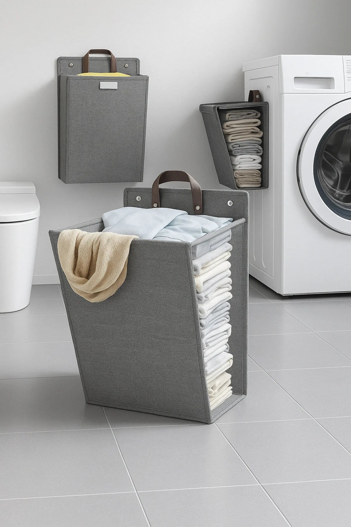 Katlanır Kirli Çamaşır Sepeti Kumaş Duvara Monte Büyük Boy Çamaşırlık 60 Litre