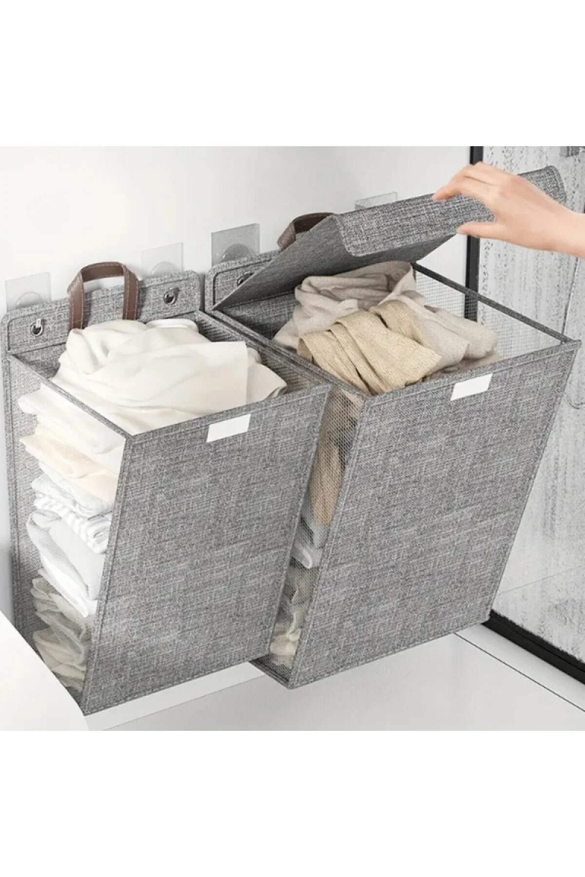 Katlanır Kirli Çamaşır Sepeti Kumaş Duvara Monte Büyük Boy Çamaşırlık 60 Litre