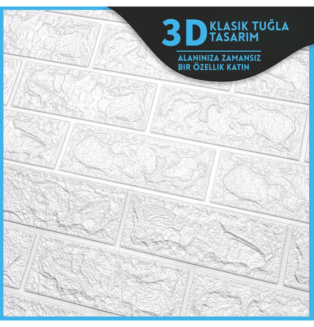 Kendinden Yapışkanlı 3D Tuğla Desenli Boyanabilir Duvar Paneli (58x38 cm)