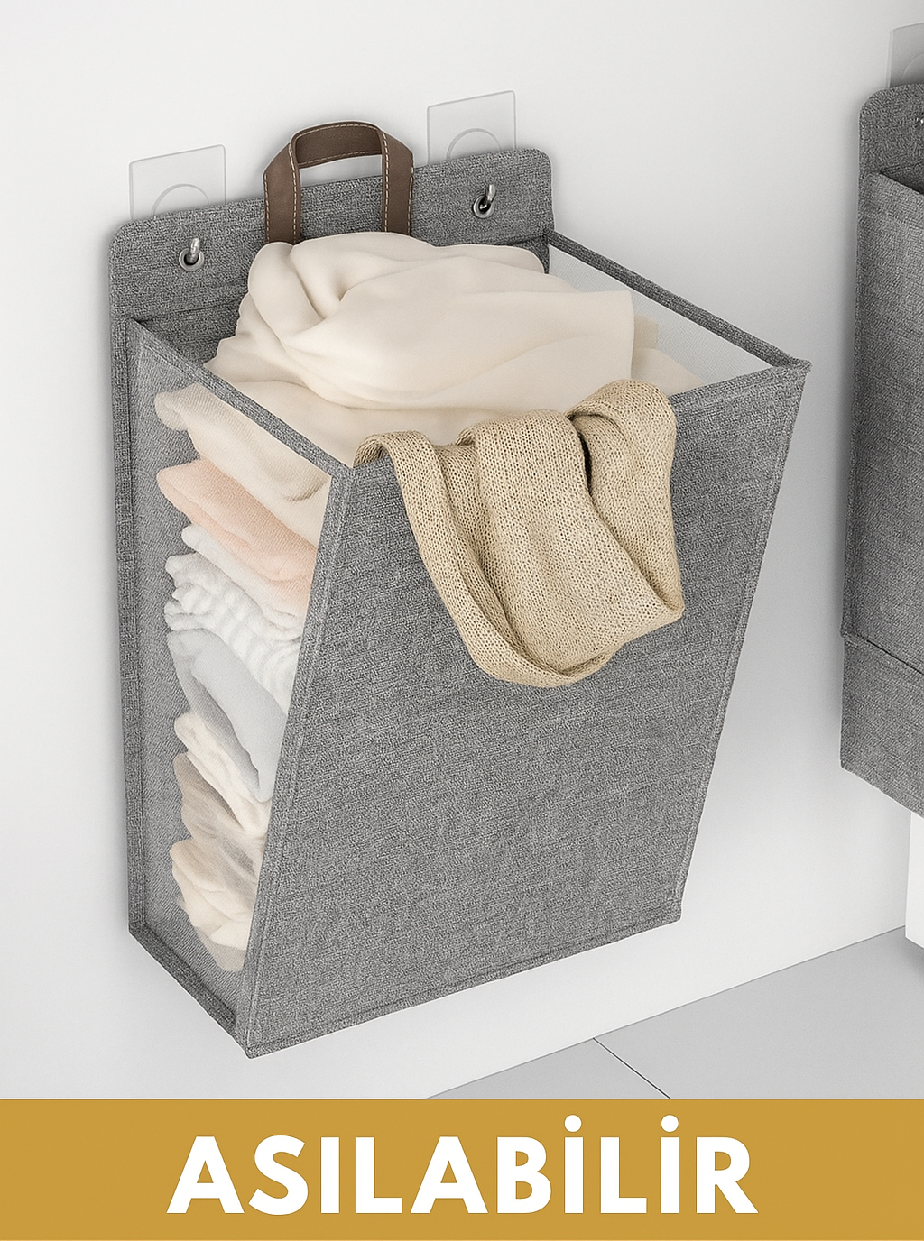 Katlanır Kirli Çamaşır Sepeti Kumaş Duvara Monte Büyük Boy Çamaşırlık 60 Litre